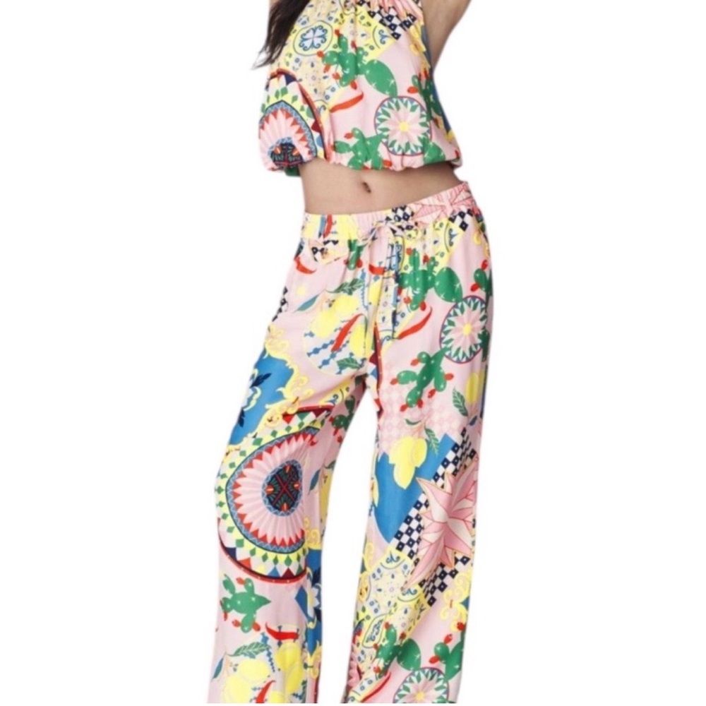 Anthropologie Wide-Leg Printed Lounge Pants in Pink Multi